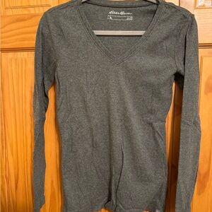 Eddie Bauer Women's Charcoal Long Sleeve V-Neck Tee